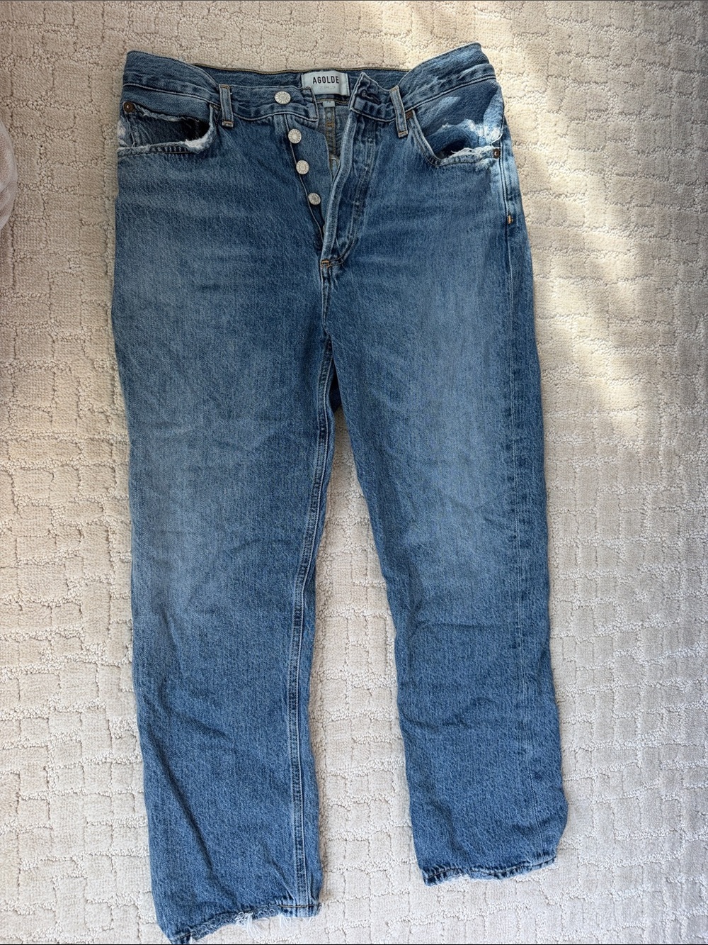 Agolde Straight-Leg Button-Fly Blue Denim Jeans
